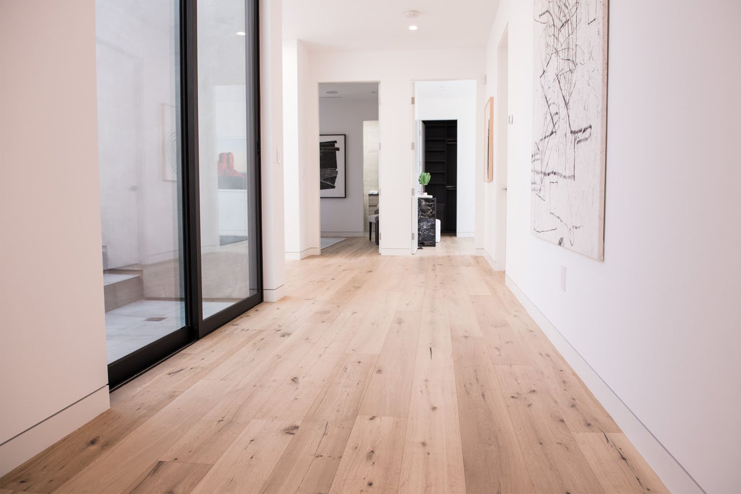 Engineered hardwood flooring used in hallways